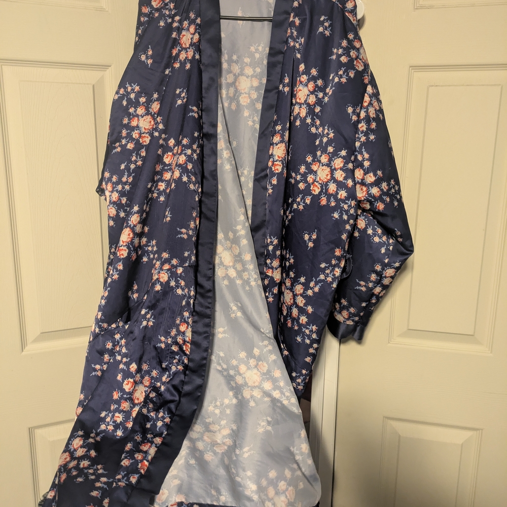 Morgan Lane Floral Satin Robe in Blue and Pink